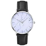 Armbanduhr Damen Ronamick Mode Männer Frauen schlank Leder Analog Classic Casual Armbanduhr Armband Uhr Uhren (Schwarz)