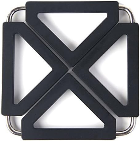 Heavy Duty Multi-functional Adjustable Foldable Pot Holder Silicone Metal Trivet Mat, Heat Resistant Pads (Black)