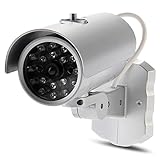 Gracias a los brillantes 18 piezas LEDs falsos en rojo, este producto parece funcionar como una camara de seguridad real