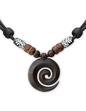 HANA LIMA ® Surferkette Koru Maori Wood Carving Neuseeland Lederkette Surferhalskette