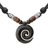 HANA LIMA ® Surferkette Koru Maori Wood Carving Neuseeland Lederkette Surferhalskette