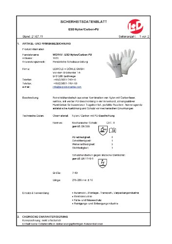 Worky 1171 Feinstrickhandschuh ESD Nylon/Carbon-PU Nylon/Carbon mit PU-Beschichtung Größe (Handsch - 2