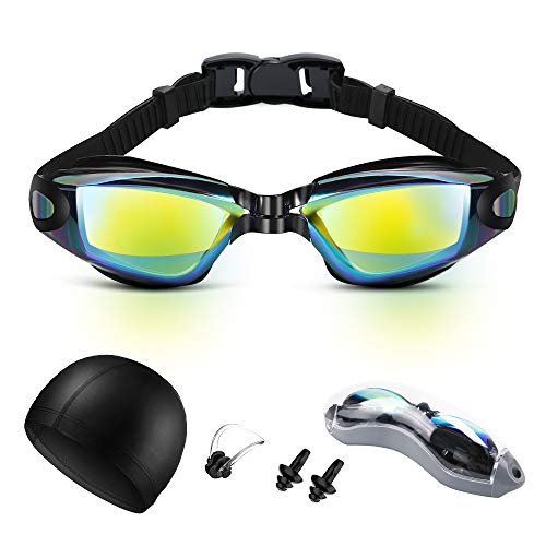 Jasonwell Gafas de Natación Antiniebla Gafas Natación Protección UV sin Fugas Gafas para Nadar Antivaho con Gorra de Natación,Pinza de Nariz y Tapones para los Oídos para Adulto Hombre Mujer