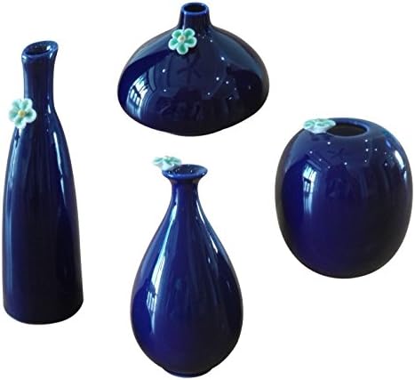 (Set of 4) HeHe Ceramic Vase , Mini Ceramic Flower Vase for Home Decoration, Wedding Centrepiece Table Décor &amp; Restaurant , Hand-carved Vase - Blue