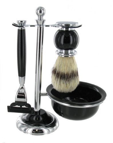 Mach 3 Shaving Set with Bristle Brush & Bowl in elegant black finish