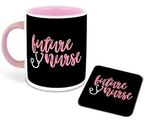 DecorVecor Future Nurse Inspired Printed Designer Pink Inner Color Ceramic Coffee Mug with Coaster (Future Nurse, Gift for Future Nurse, Birthday Gift, Best Gift) Multi- 1