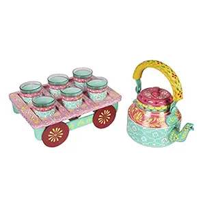 Terosa Roseate Kettle Set IV with 6 Glasses & Holder Handicraft Decorative Tea Coffee Set