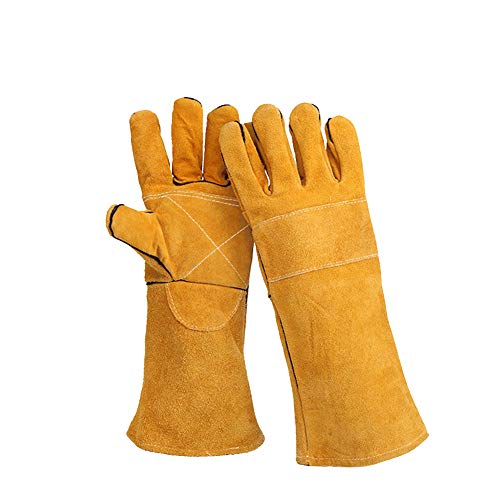 GETIT72 Cotone Foderato Fire Guanti Guanti di Saldatura Artificiale Pelle Bovina Resistente all' Usura del Lavoro di fornello ad Alta Temperatura Lungo Foderato Welders Gauntlets per Protezione
