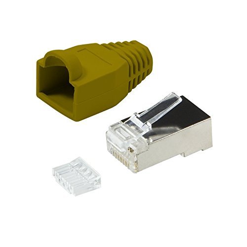 BIGtec 20 x RJ45 Stecker CAT.5e gelb / Stecker + Tülle + Knickschutz / CAT5 Crimp Stecker , RJ45 Steckverbinder für Patchkabel , geschirmter RJ45 Stecker