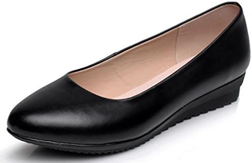 HYLM Working Women'S Leather Shoes Low-Heeled Round Shoes Leather Black Professional Women'S Shoes Office Shoes, black, 38
