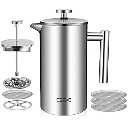 OZAVO Cafetière à Piston Filtre à Café Acier Inoxydable Réutilisable Permanent pour Café Thé, 1L