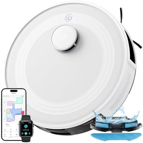 LEFANT M2 Robot Aspirapolvere Lavapavimenti Con Mappatura,Aspirazione 6000 Pa,Navigazione Laser Tecnologia PSD Avoidance,Pulizia Personalizzata,Autonomia di 160 minuti,Controllo tramite APP/Alexa/WiFi