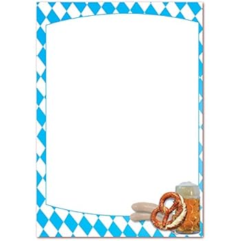 Bayrisches Briefpapier Set - 100 Blätter Mit Rautenmuster, Bier Und Brezeln Motiv