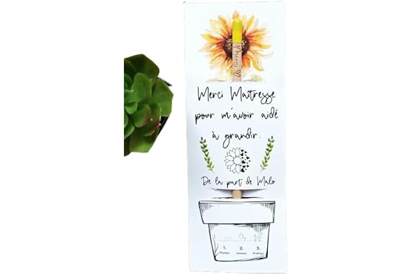 Crayon à planter Merci avec carte personnalisée. Cadeau Maîtresse, Atsem, Nounou. Crayon à planter Tournesol, Lavande ou Coquelicot. Merci m'avoir aidé à grandir.