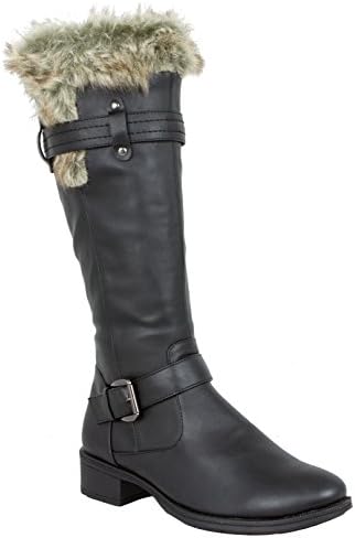 LOVENESS, Womens Ladies Low Heel Winter Boots Flat Fur Lined