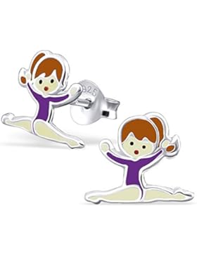 JAYARE Kinder-Ohrstecker Ballerina 925 Sterling Silber Emaille 10 x 8 mm lila violett Ohrringe
