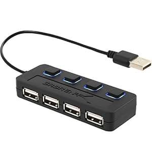 Hub USB Sabrent 4 Ports 2.0 Avec Interrupteurs Et LEDs - Alimentation Individuelle - Câble ~15cm