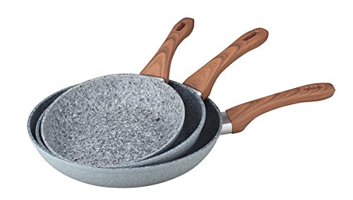 3-teiliges Bratpfannen-Set: Ø 28cm, Ø 24cm + Ø 20cm Stilbratpfanne mit Innen-Granitbeschichtung und marmorierter Außenbeschichtung mit Induktionsboden "SERIE LENA" (Grau)
