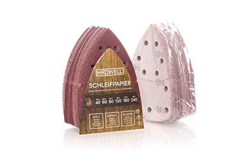 HRDWELL® Multischleifer-Schleifpapier Für Multischleifer 105×152 mm 60 Stück Körnung je 10 x 40/60/80/120/180/240 Haft Klett-Multischleifer 11 Loch - 3