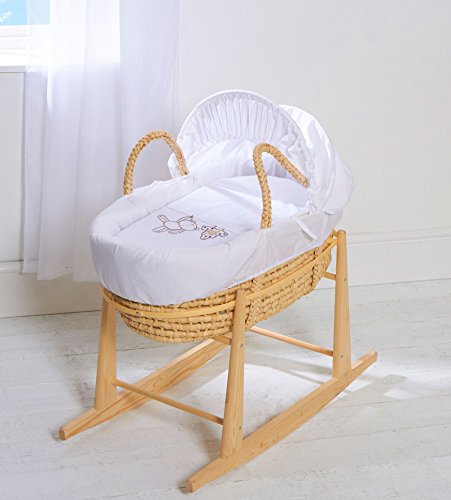 Moses Basket With Mattress, Covers And Natural Rocking Stand Grey Hanging Ted Palm