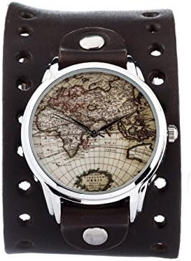 ZIZ Big Map Style Watch Unisex Wrist Watch, Quartz Analog Watch with Leather Band