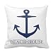 Generic Custom Nautical Beach House Anchor pillow. Navy Blue Cotton Decorative Pillowcase 18inch Throw Pillowcase Cushion Cover Twin Sides