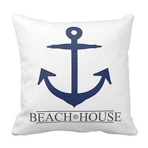Generic Custom Nautical Beach House Anchor pillow. Navy Blue Cotton Decorative Pillowcase 18inch Thr