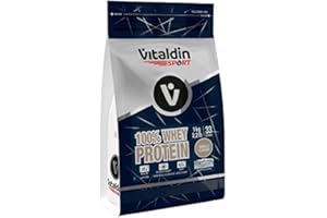 VITALDIN SPORT 100% Whey Protein 1 Kg – 100% Proteine del Siero del Latte in Polvere con Digezyme – Sviluppo & Recupero Muscolare – Gusto Vaniglia – 6,7 g BCAA per serving - Senza Zuccheri Aggiunti