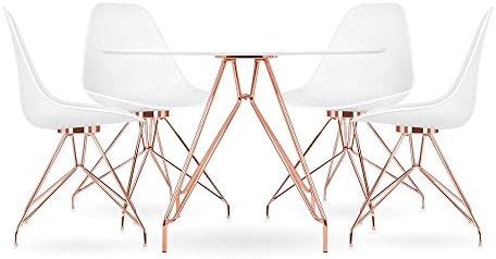 Cult Design Moda CD1 Dining Set, 1 Round Table &amp; 4 Chairs, White 110cm Copper