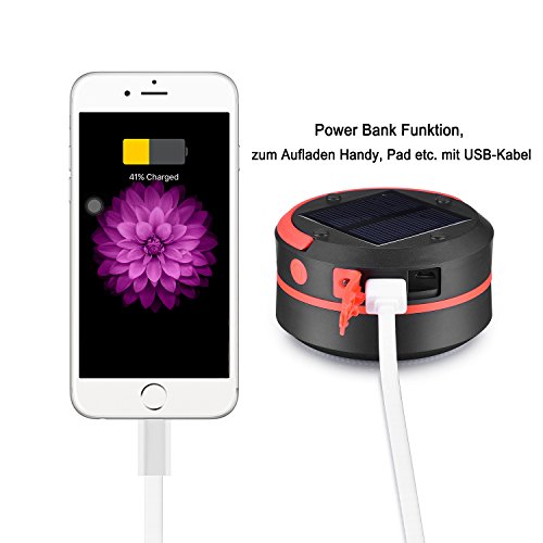 Liqoo Solar LED Campinglampe faltbar Zelt Laterne Powerbank Funktion Camping-Leuchte Wasserdicht 3 Stufen Helligkeiten Notfall-leuchte - 4