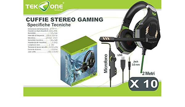 TekOne - Cuffie stereo da gioco Gaming X10 per computer pc con microfono,  Suono surround 3D, attacco usb, lunghezza cavo 2 m : Amazon.it: Informatica