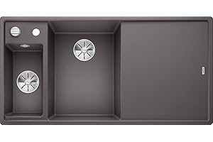 BLANCO AXIA III 6 S | Granitspüle aus SILGRANIT felsgrau | Einbauart: Einbau von Oben | Hauptbecken links | mit Glasschneidbrett | für 60 cm breite Unterschränke | Verschiebbares Schneidbrett