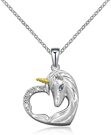 925 Sterling Silver Unicorn in the Heart Pendant Necklace for Girls (unicorn in heart)