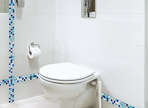 4er Set 25,3 x 5,4 cm Grandora Mosaik 3D Fliesenaufkleber W5195 selbstklebend Küche Bad Wandaufkleber Fliesendekor Folie blau türkis silber - 5