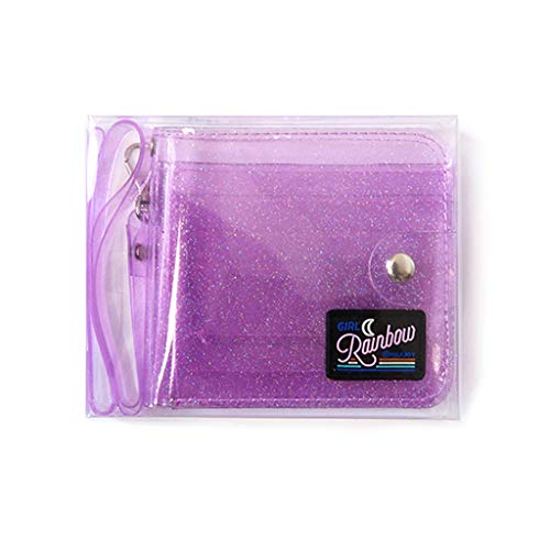 Kafen - Cartera Plegable de PVC Transparente para Tarjetas de Visita con Lentejuelas para Mujer y niña Morado Morado