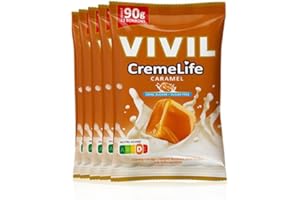 ‎VIVIL VIVIL Creme Life Caramel, 5 Beutel, Sahnebonbons mit Karamellgeschmack, zuckerfrei & glutenfrei, 5 x 90g