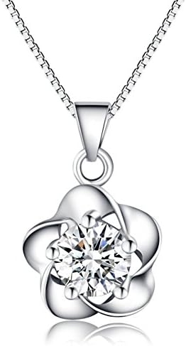 Private Twinkle 925 Sterling Silver 45cm Clear Cubic Zirconia Flower Pendant Necklaces