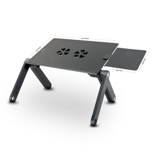 eSmart Germany Notebooktisch „NOKI“ mit Lüfter Schwarz Maße Arbeitsfläche / Mausablage 420mmx265mm / 150mmx160mm Höhe 45mm-480 mm Breite inklusive Füße 487mm - 4
