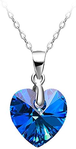 Fajewellery 925 Silver "Heart of The Ocean" Swarovski Elements Crystal Blue Love Heart Pendant Necklace for Women