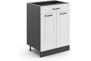 Vicco Mueble bajo de Cocina R-Line, Blanco casa de Campo/Antracita, 60 cm con cajón, sin encimera