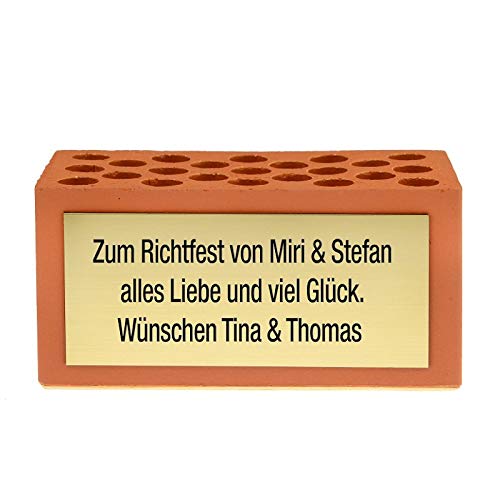 Ziegelstein mit persönlicher Wunschgravur als originelles Geldgeschenk: der Grundstein für die erste Million, eine glückliche Ehe, zum Einzug, zum Hausbau usw.