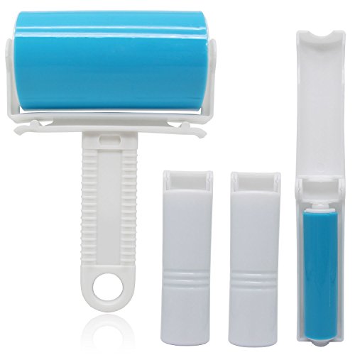 Xcellent Global Tierhaar Entferner Roller Wiederverwendbarer Klebriger Picker Set 4 Stück Waschbar Tragbar Reiniger Fussel Roller, Blau HG162