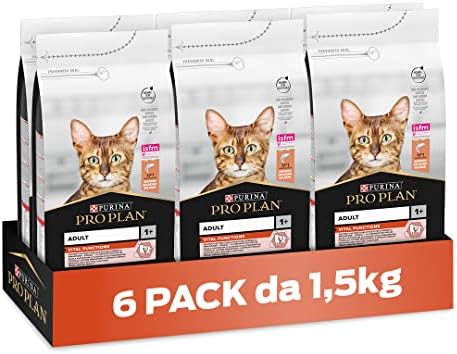 Purina Pro Plan Vital Function Crocchette Gatti Adulti Ricco in Salmone, 6 Confezioni da 1,5 kg