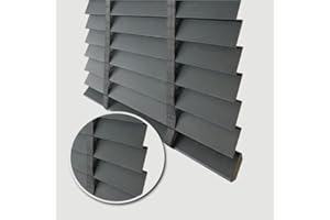 Funky gadgets faux wood Wood Grain window venetian blinds 50mm horizontal Embossed Slats with tape trim able easy fit for office, home (Dark Grey Embossed Pattern, W45cmxL150cm)