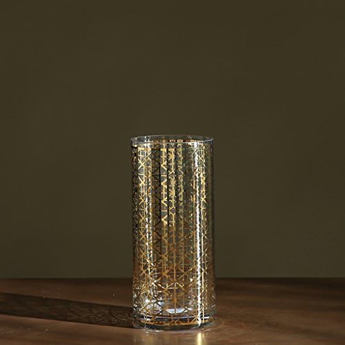 GAODUZI Creative Home Plating Gold Lines Hydroponic Bamboo Lily Fresh Flowers Transparent Glass Cylinder Straight Vase ( Size : B )