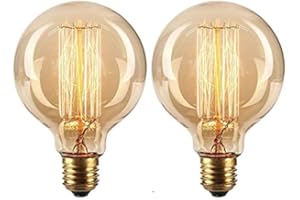 ktjes Vintage Edison Light Bulbs 40W E27 ES Edison Screw Bulb Dimmable Filament Light Bulb Retro Old Fashioned Globe Bulb, Pack of 2
