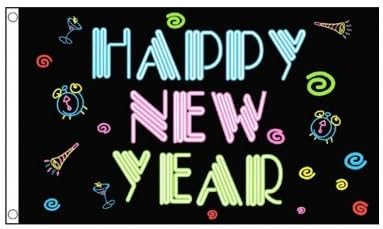 Happy New Year (Neon) Flag 5ft x 3ft