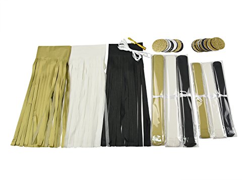 Furuix Schwarzes weißes Gold-Partei-Dekoration-Installationssatz Glückliches neues Jahr-Dekoration-Goldfunkeln-Partei-Fahnen-Tissue-Papier Pom Pom-Blume mit Papier-Troddel-Girlande-Kreis-Girlande für Sylvester-Dekor-Geburtstags-Deko - 3