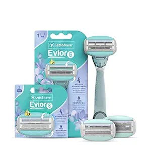 LetsShave Evior 6 Lite Set with Evior 6 Blade Razor for Women & 6 Blade 2 Cartridges or 2 Blade Refills for Smooth & Soft Shaving Experience | Hair Removal Razor