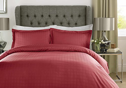 SUNSHINE COMFORT® 400 Thread Count Check Stripe Cotton Duvet Cover Bedding Set with Pillow Cases Red: Super King Bed Size
